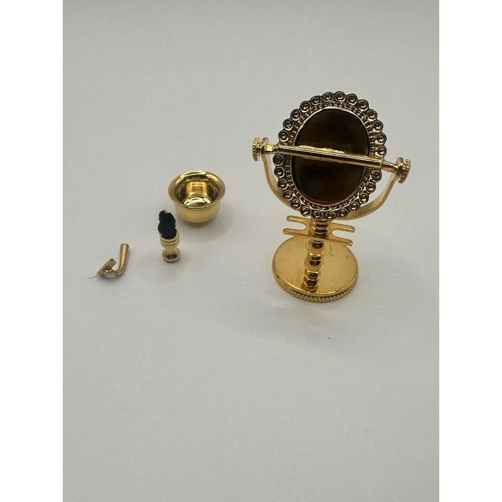 Rare Vintage Brass Miniature Dollhouse Shaving Set with Mirror & Razor